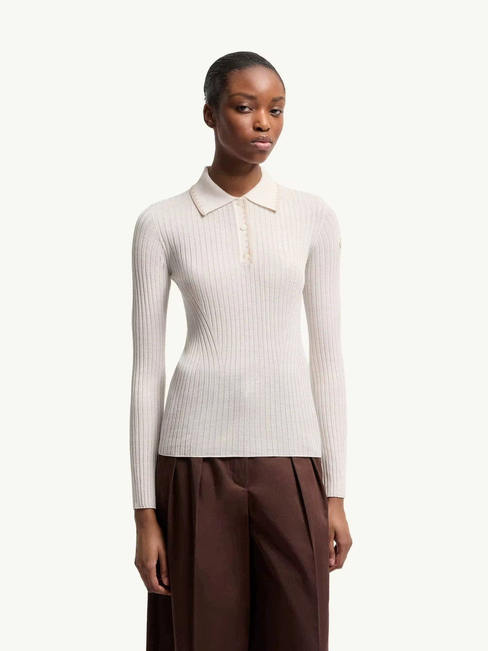 Zara Off White Ribbed Collar Cinched Waist Long Sleeve Knit Sweater Fall Winter